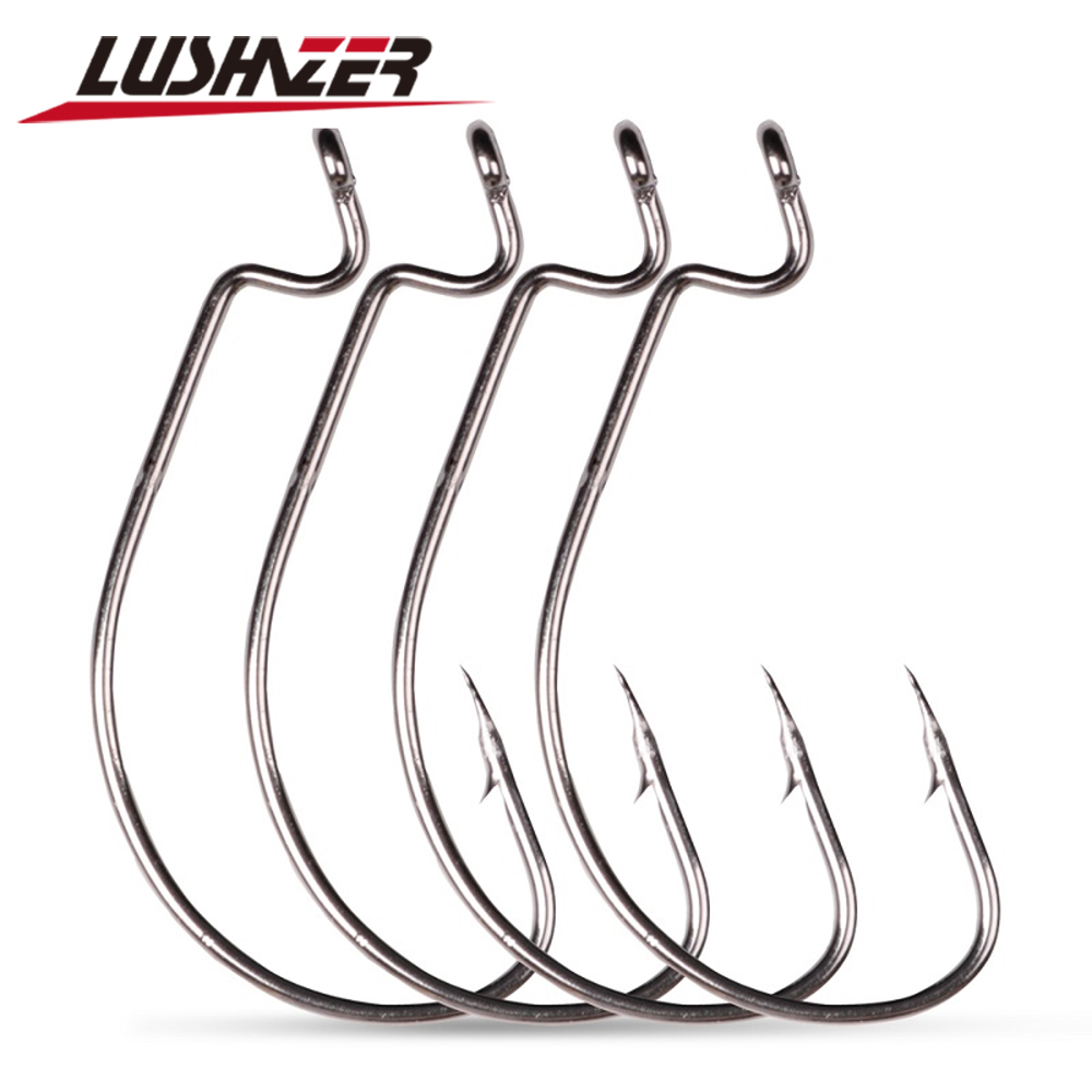 Fishing Hook Offset - LUSHAZER 10 ピース/ロット炭素鋼釣りフックジグクランクビッグバスフックリードジグヘッドクランク有刺フックソフト釣りルアー用