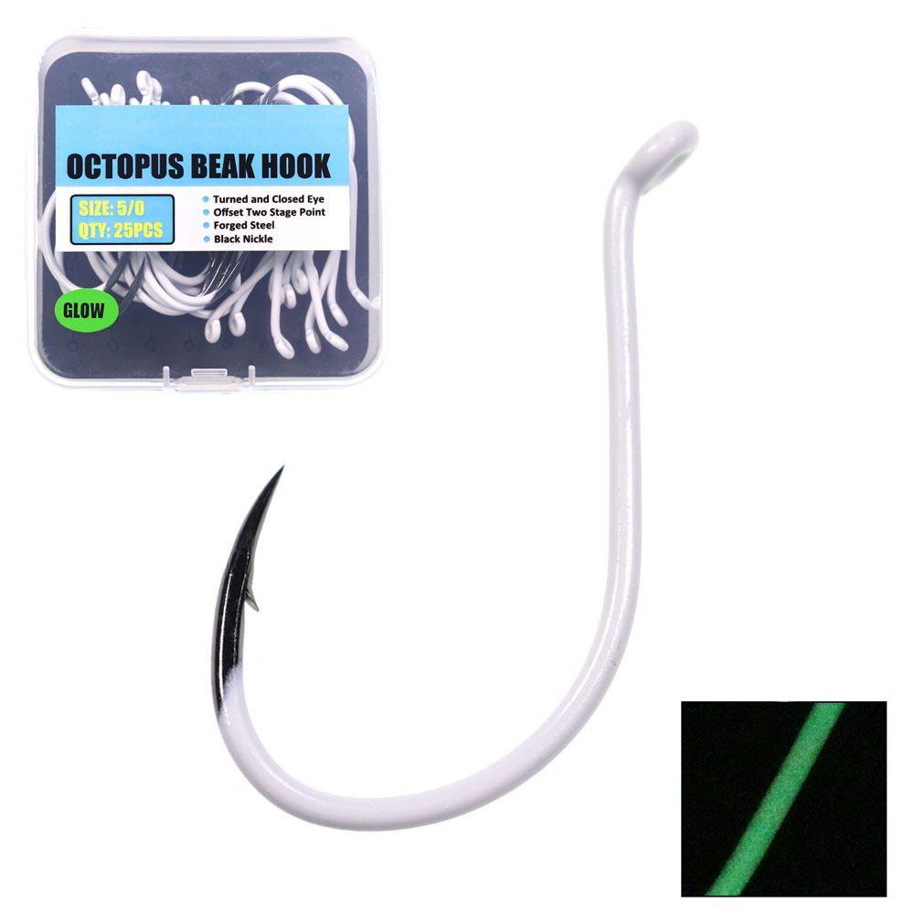 Fishing Hook Offset - 25 ピース/箱発光輸入鋼タコくちばしフックオフセットクラシカ餌フック深海夜釣りフック 3/0 4/0 5/0 6/0
