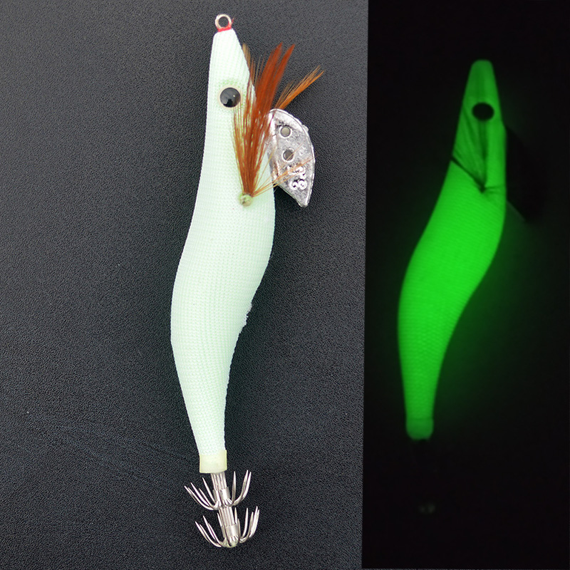 1 個発光イカジグホワイトグローウッドエビタコイカジグフック - Fishing Hook Size のレビューと価格